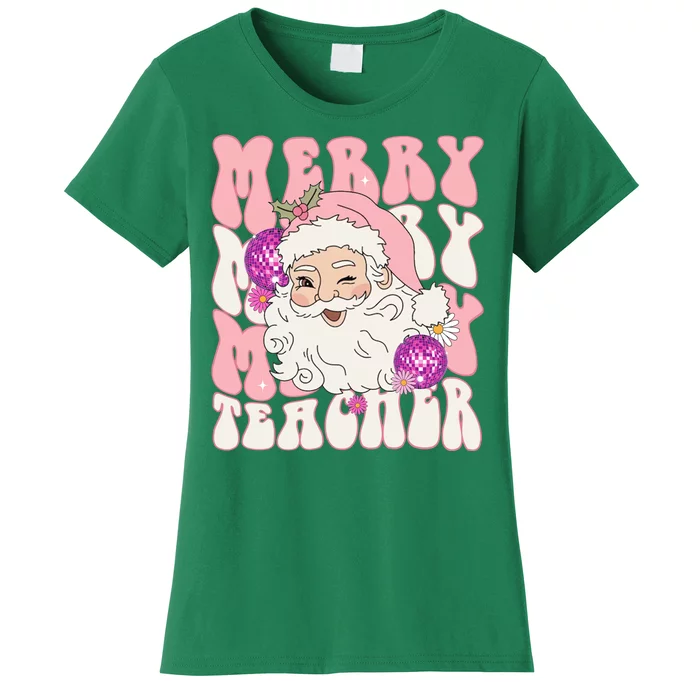 Merry Christmas Cute Teacher Disco Santa Women's T-Shirt