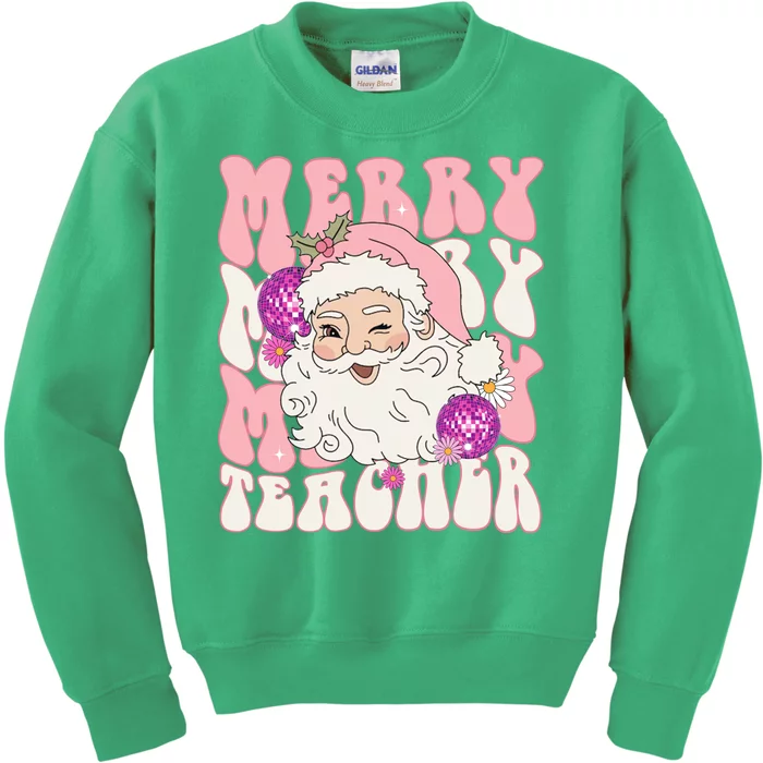 Merry Christmas Cute Teacher Disco Santa Kids Sweatshirt