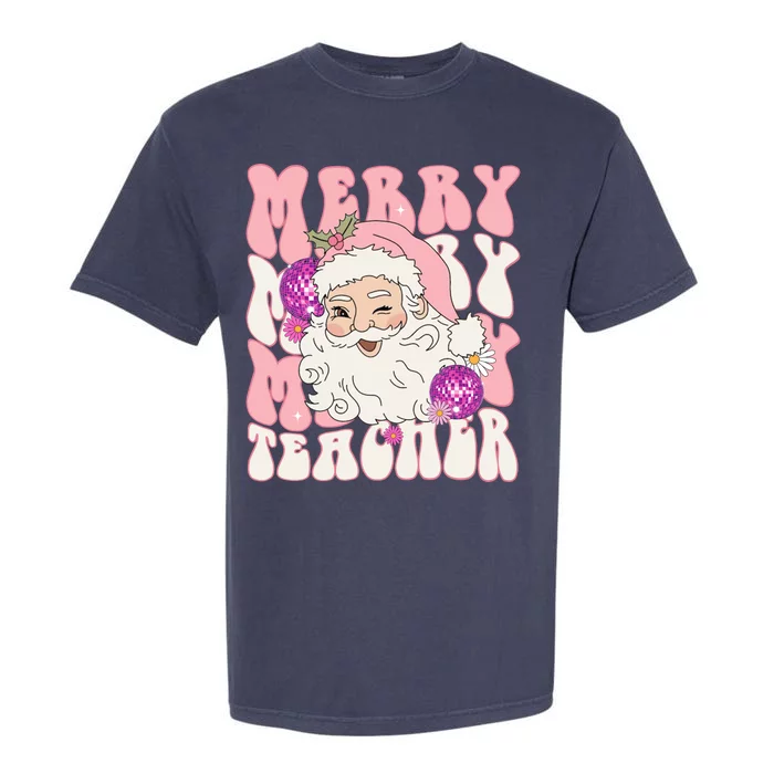 Merry Christmas Cute Teacher Disco Santa Garment-Dyed Heavyweight T-Shirt