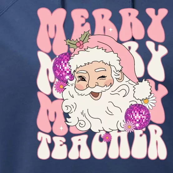 Merry Christmas Cute Teacher Disco Santa Performance Fleece Hoodie