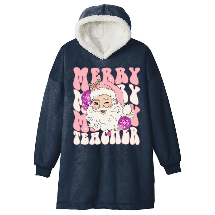 Merry Christmas Cute Teacher Disco Santa Hooded Wearable Blanket