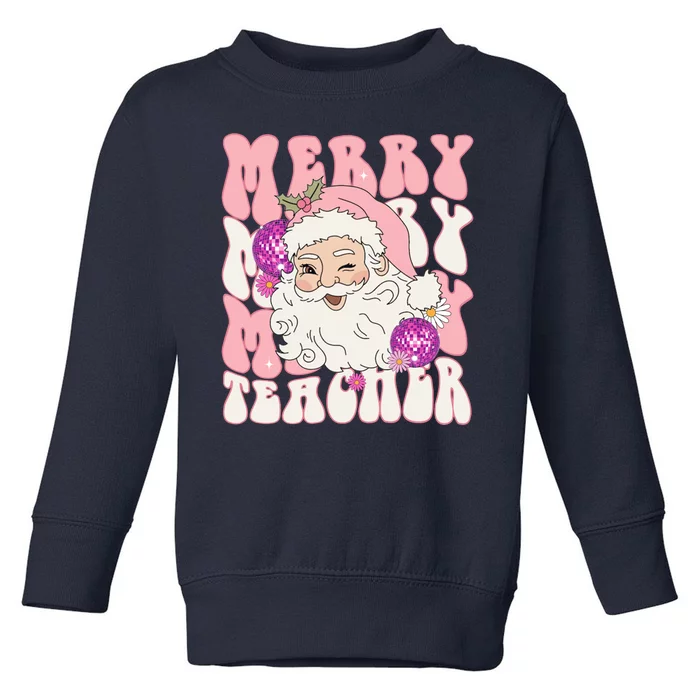 Merry Christmas Cute Teacher Disco Santa Toddler Sweatshirt