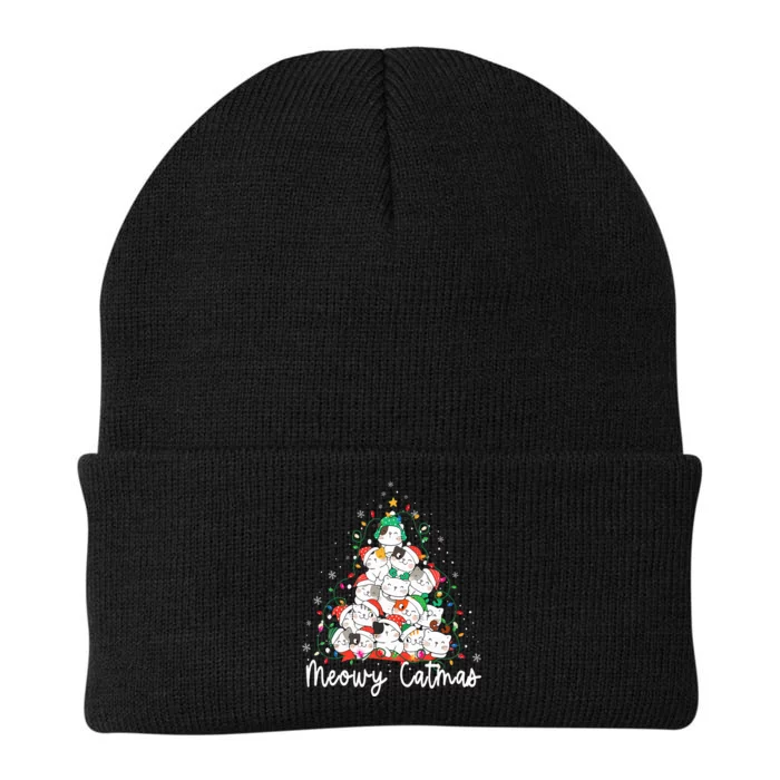 Meowy Catmas Cat Christmas Tree Xmas Funny Santa Knit Cap Winter Beanie