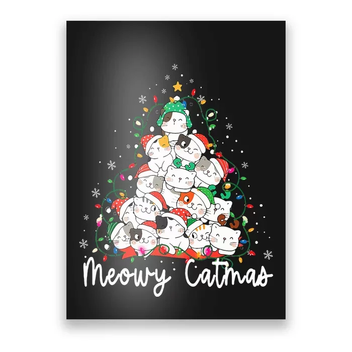 Meowy Catmas Cat Christmas Tree Xmas Funny Santa Poster