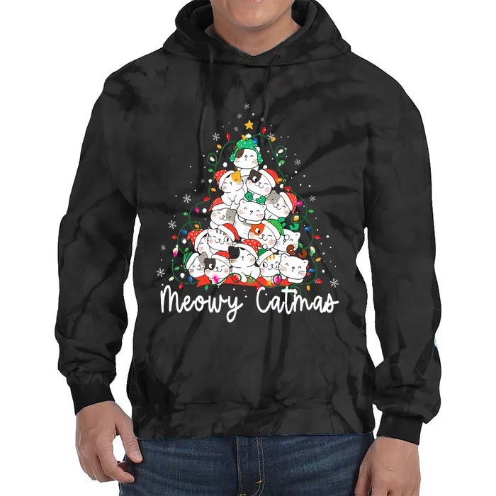 Meowy Catmas Cat Christmas Tree Xmas Funny Santa Tie Dye Hoodie