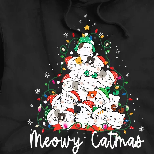 Meowy Catmas Cat Christmas Tree Xmas Funny Santa Tie Dye Hoodie