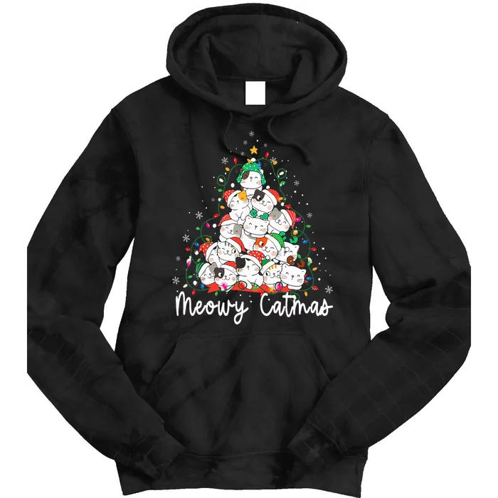 Meowy Catmas Cat Christmas Tree Xmas Funny Santa Tie Dye Hoodie