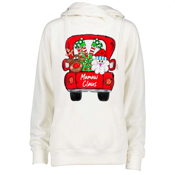 Mamaw Clause Christmas Truck Reindeer Santa Gift Womens Funnel Neck Pullover Hood