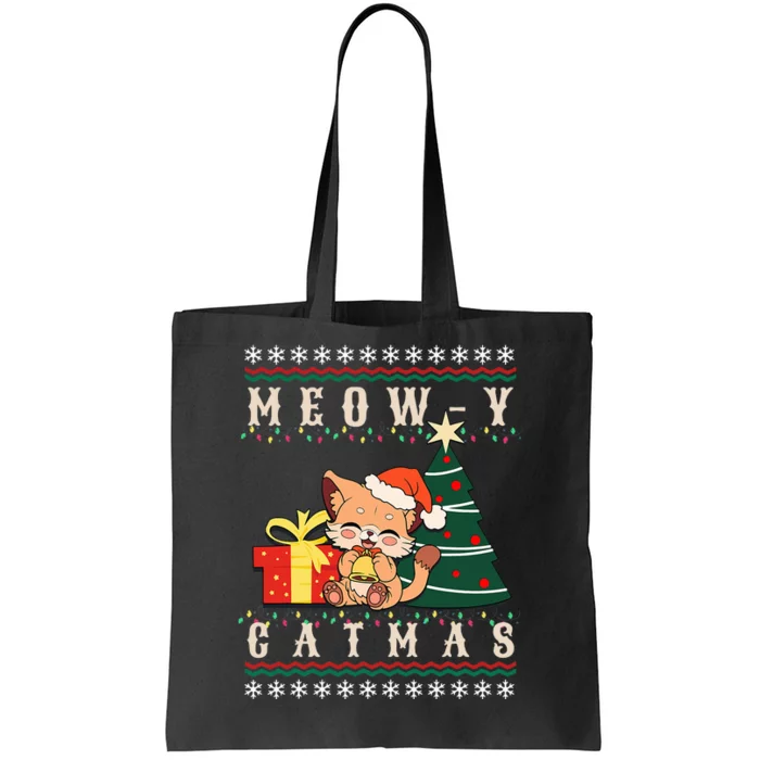 Meowy Catmas Cat Christmas Tree Xmas  Funny Santa Tote Bag