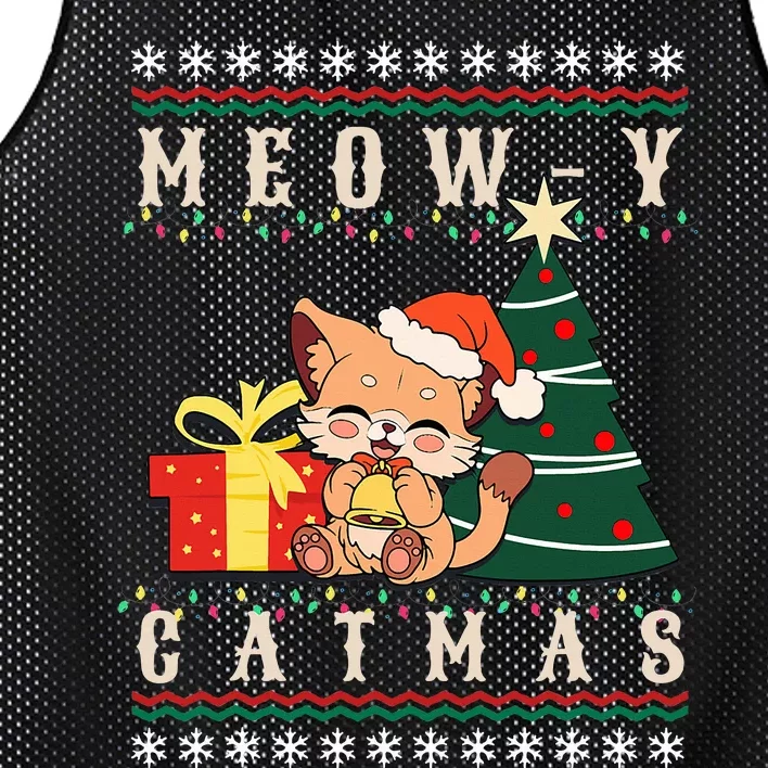 Meowy Catmas Cat Christmas Tree Xmas  Funny Santa Mesh Reversible Basketball Jersey Tank