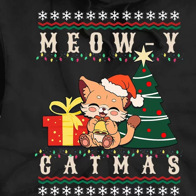 Meowy Catmas Cat Christmas Tree Xmas  Funny Santa Tie Dye Hoodie