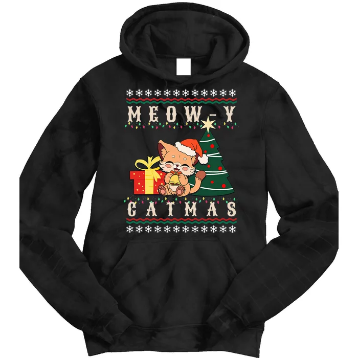 Meowy Catmas Cat Christmas Tree Xmas  Funny Santa Tie Dye Hoodie