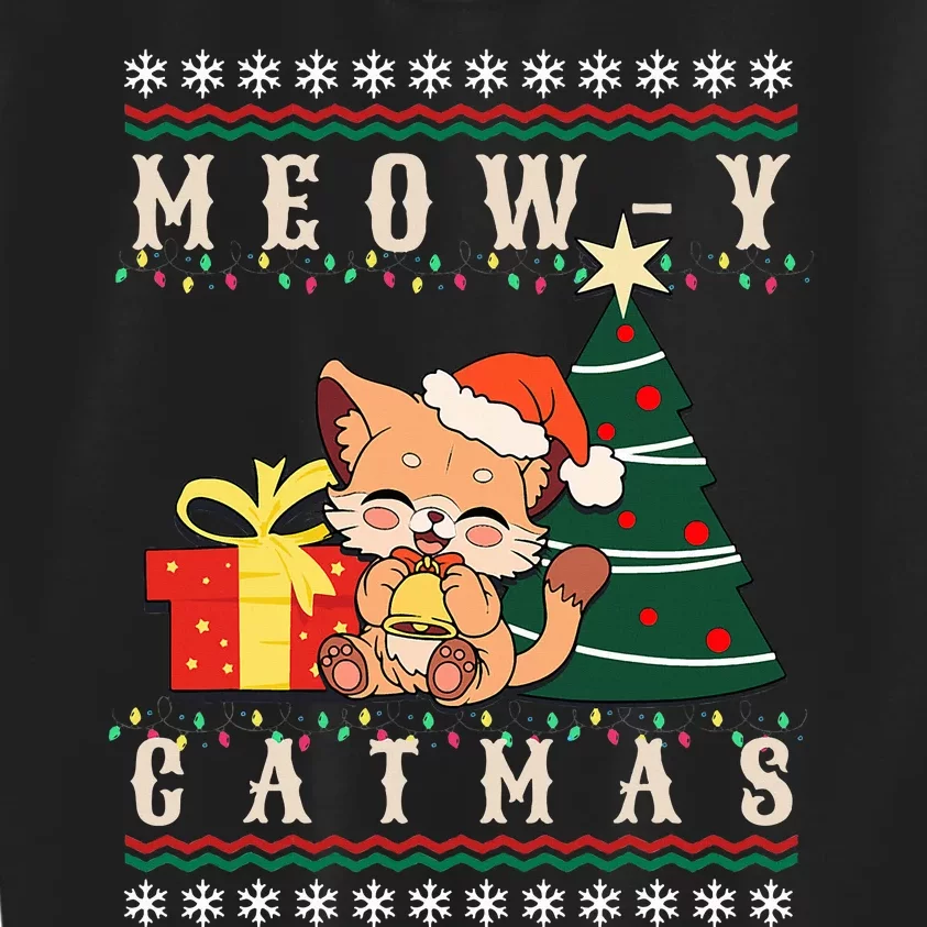 Meowy Catmas Cat Christmas Tree Xmas  Funny Santa Kids Sweatshirt