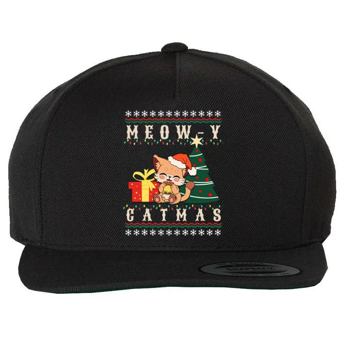 Meowy Catmas Cat Christmas Tree Xmas  Funny Santa Wool Snapback Cap