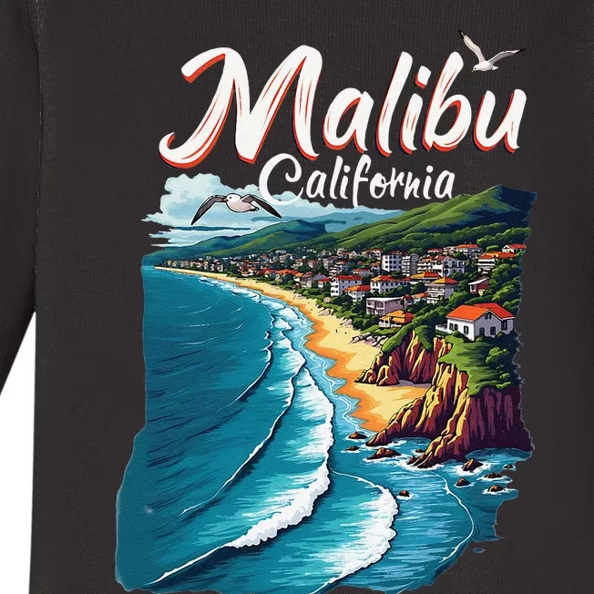 Malibu California Coastal Scenic Beach Baby Long Sleeve Bodysuit