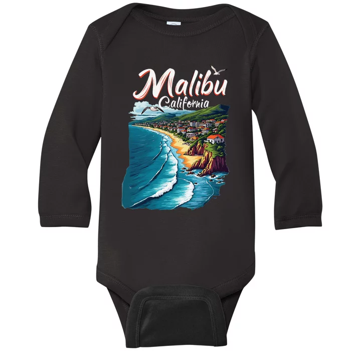 Malibu California Coastal Scenic Beach Baby Long Sleeve Bodysuit