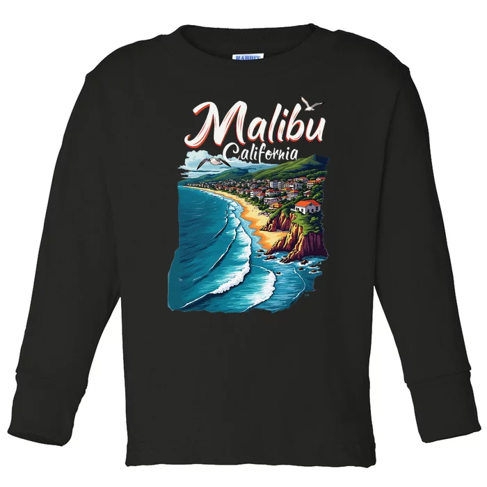 Malibu California Coastal Scenic Beach Toddler Long Sleeve Shirt