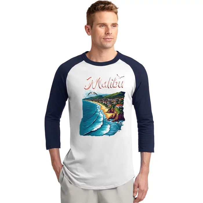 Malibu California Coastal Scenic Beach Baseball Sleeve Shirt