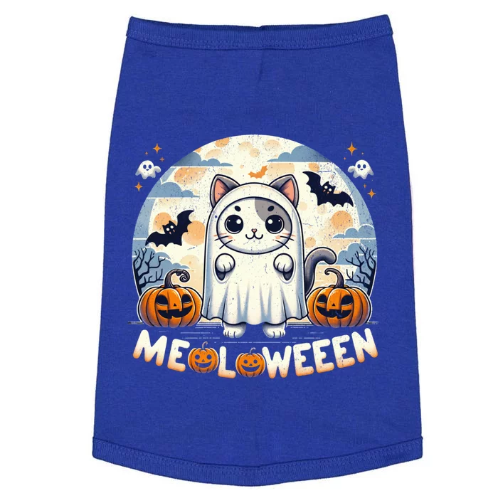 Meolloween: Cute Cat In Ghost Costume Halloween Design Gift Doggie Tank