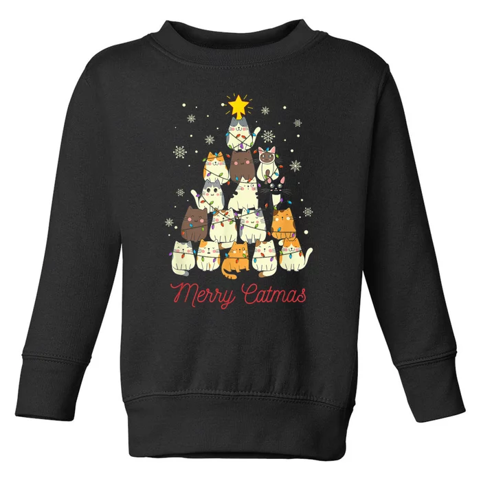 Merry Catmas Cat Christmas Tree Cat Lover Toddler Sweatshirt