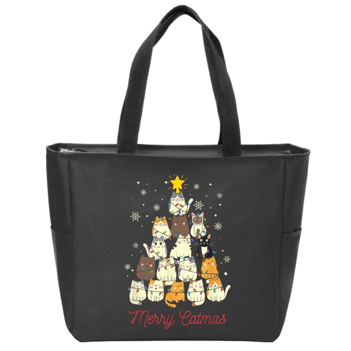 Merry Catmas Cat Christmas Tree Cat Lover Zip Tote Bag