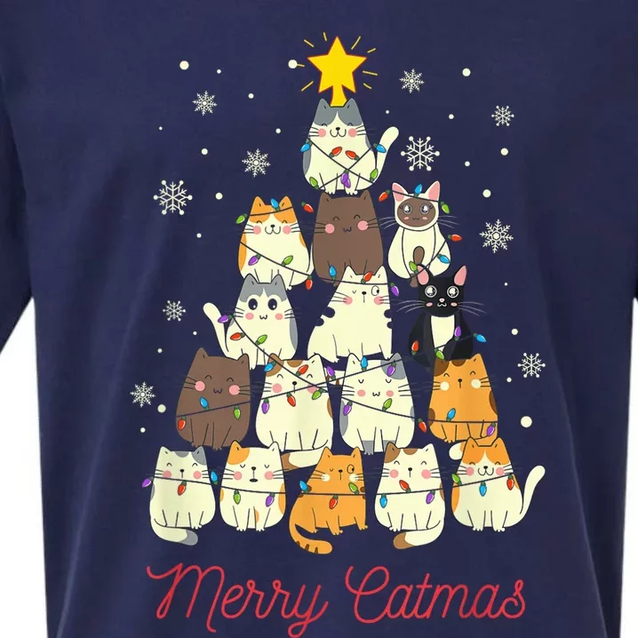 Merry Catmas Cat Christmas Tree Cat Lover Sueded Cloud Jersey T-Shirt