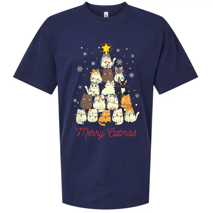 Merry Catmas Cat Christmas Tree Cat Lover Sueded Cloud Jersey T-Shirt