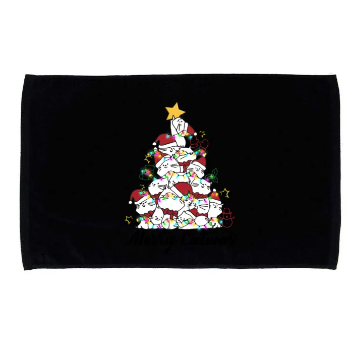 Merry Catmas Cat Christmas Tree Cat Hat Santa Claus Funny Gift Microfiber Hand Towel