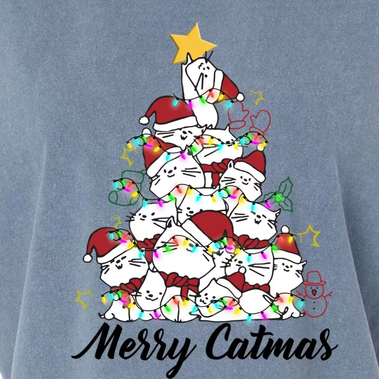 Merry Catmas Cat Christmas Tree Cat Hat Santa Claus Funny Gift Garment-Dyed Women's Muscle Tee