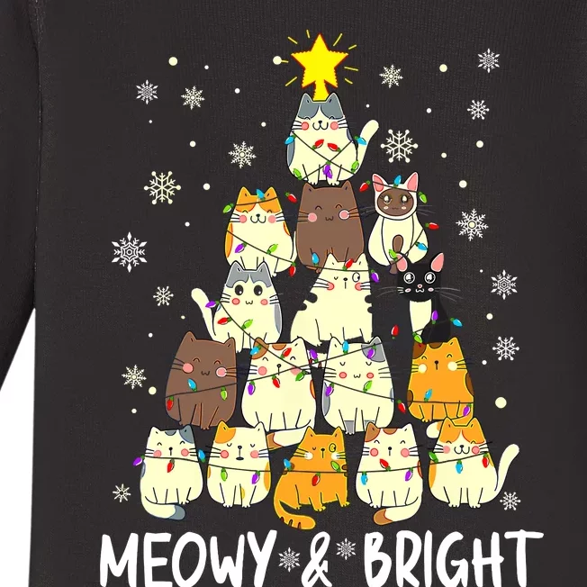 Meowy Catmas Cat Christmas Tree Xmas Funny Santa Baby Long Sleeve Bodysuit