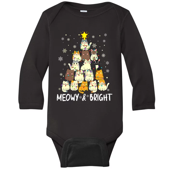 Meowy Catmas Cat Christmas Tree Xmas Funny Santa Baby Long Sleeve Bodysuit