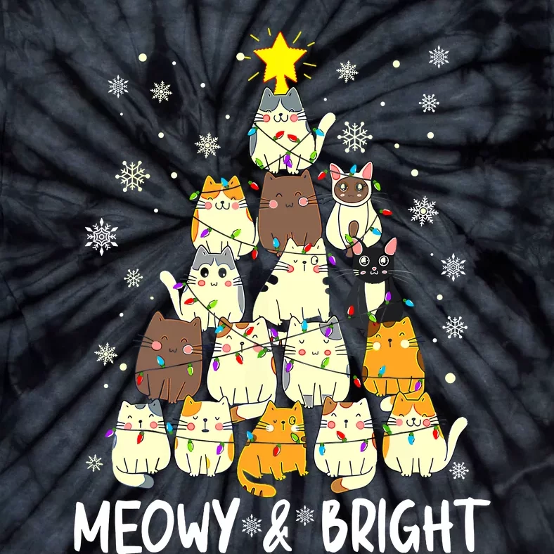 Meowy Catmas Cat Christmas Tree Xmas Funny Santa Tie-Dye T-Shirt