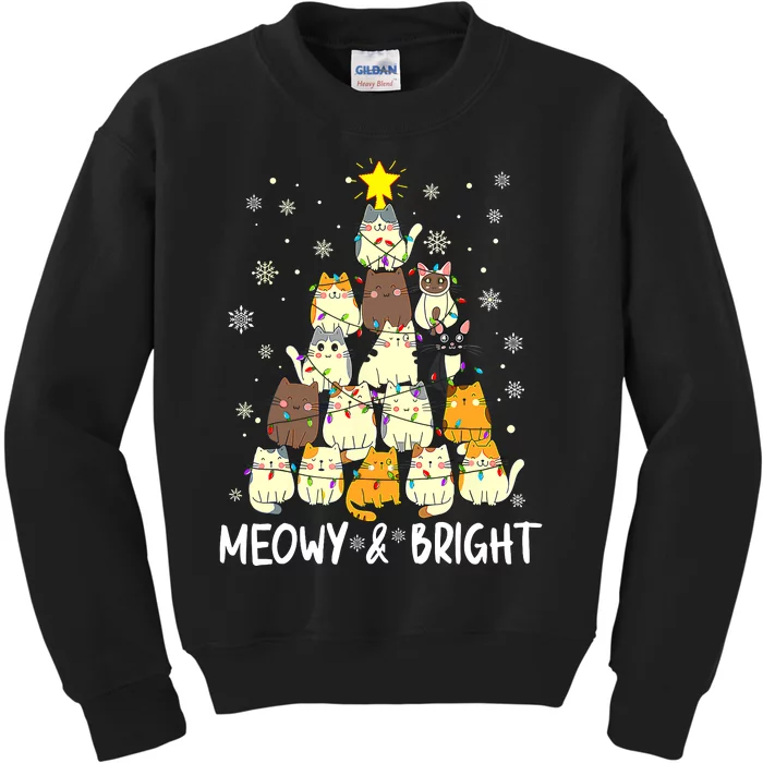 Meowy Catmas Cat Christmas Tree Xmas Funny Santa Kids Sweatshirt