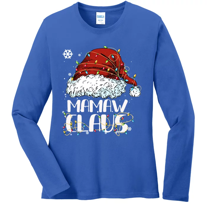 Mamaw Claus Christmas Santa Hat Matching Famiy Pajamas Group Gift Ladies Long Sleeve Shirt