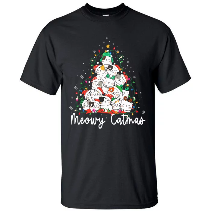 Meowy Catmas Cat Christmas Tree Xmas Funny Santa Tall T-Shirt