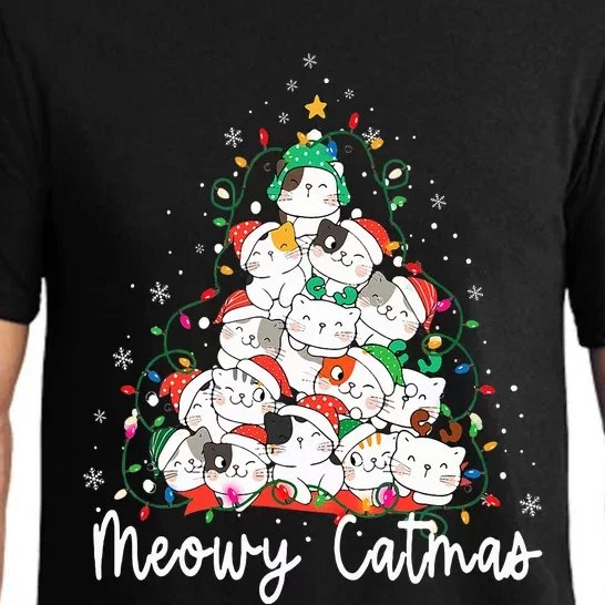 Meowy Catmas Cat Christmas Tree Xmas Funny Santa Pajama Set