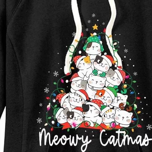 Meowy Catmas Cat Christmas Tree Xmas Funny Santa Women's Fleece Hoodie