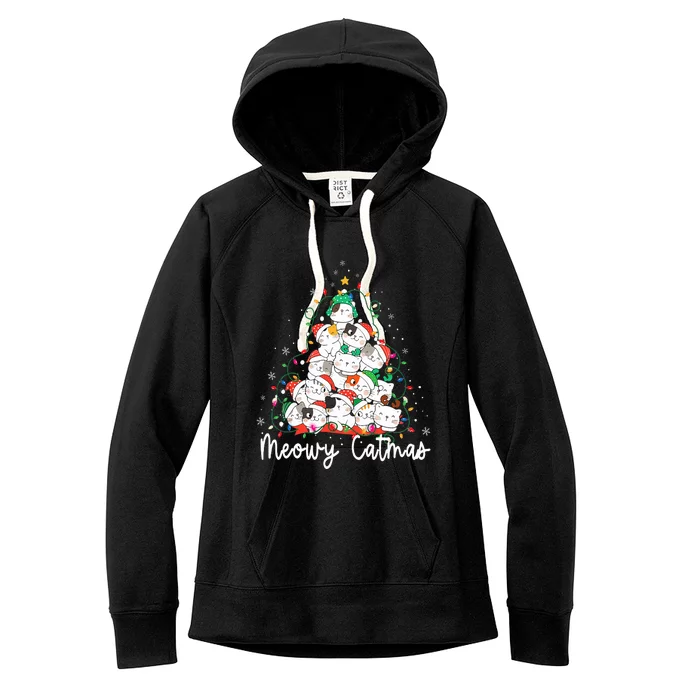 Meowy Catmas Cat Christmas Tree Xmas Funny Santa Women's Fleece Hoodie