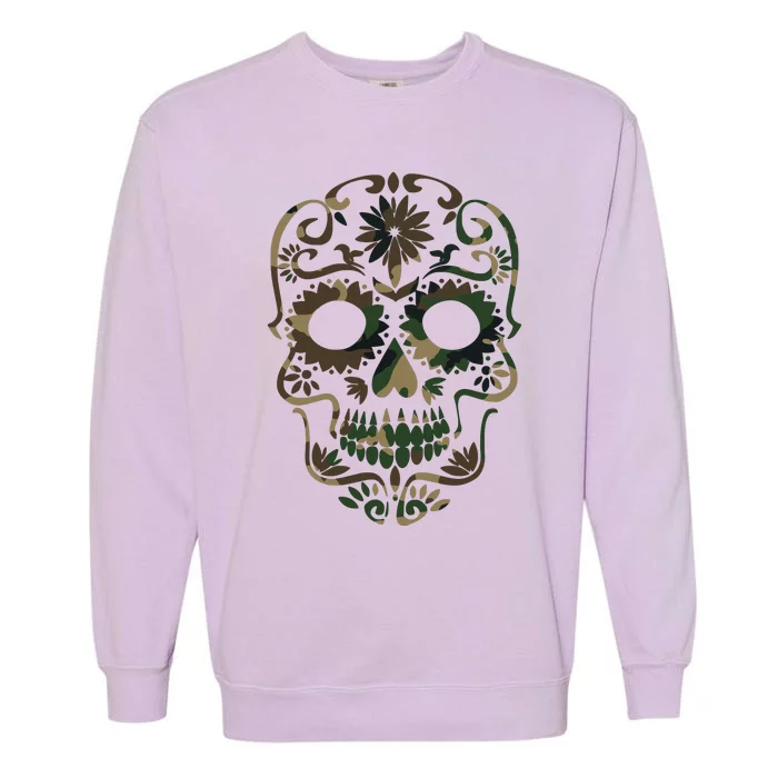 Military Camouflage Camo Dia De Los Muertos Sugar Skull Garment-Dyed Sweatshirt