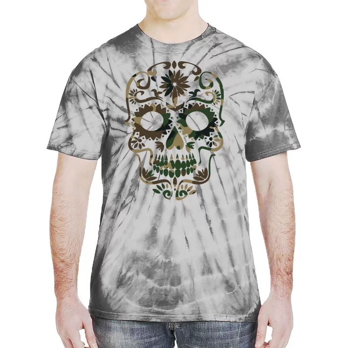 Military Camouflage Camo Dia De Los Muertos Sugar Skull Tie-Dye T-Shirt