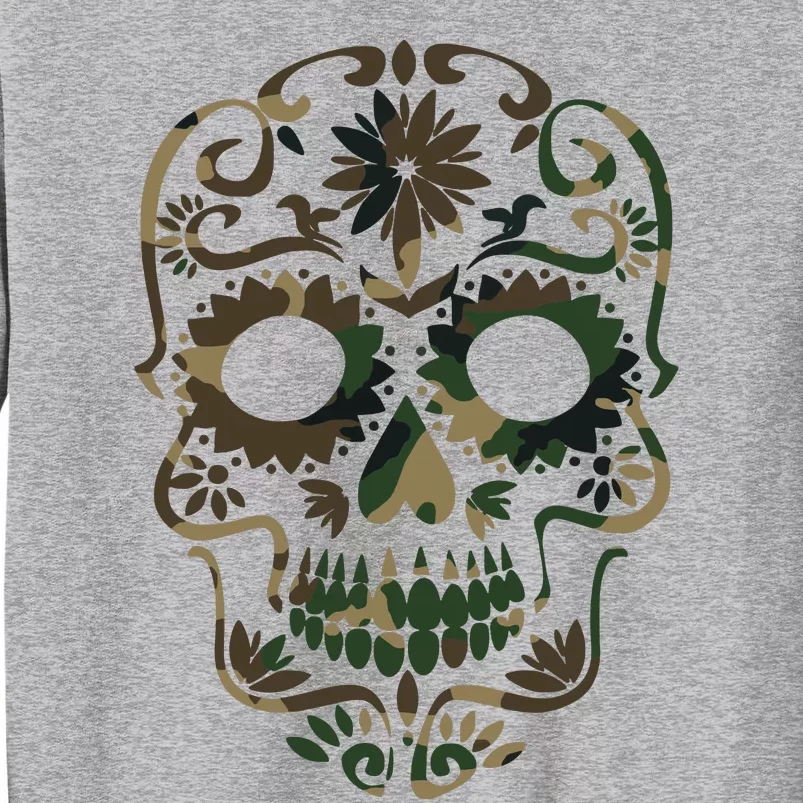 Military Camouflage Camo Dia De Los Muertos Sugar Skull Tall Sweatshirt