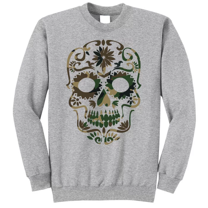 Military Camouflage Camo Dia De Los Muertos Sugar Skull Tall Sweatshirt