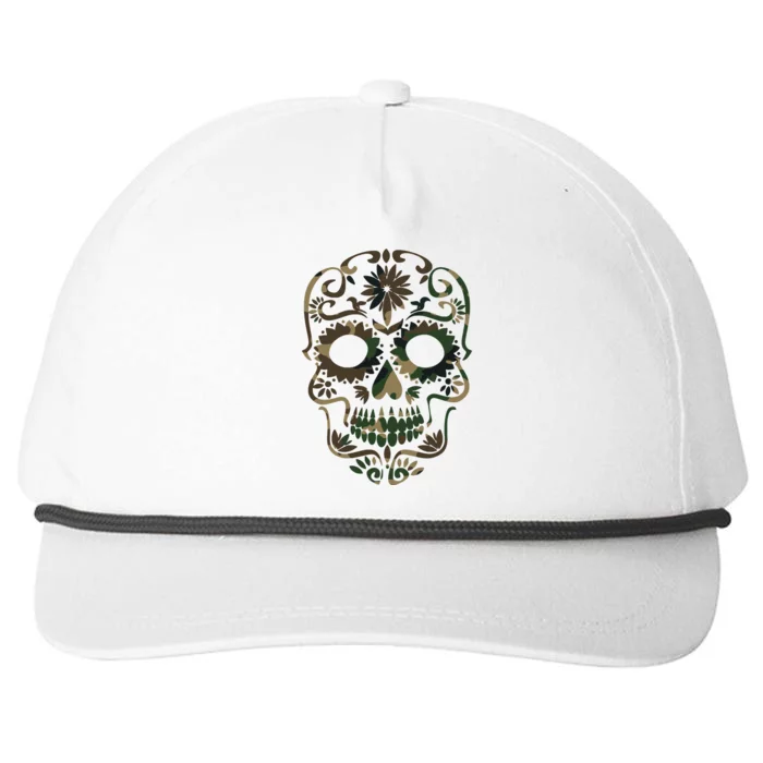 Military Camouflage Camo Dia De Los Muertos Sugar Skull Snapback Five-Panel Rope Hat