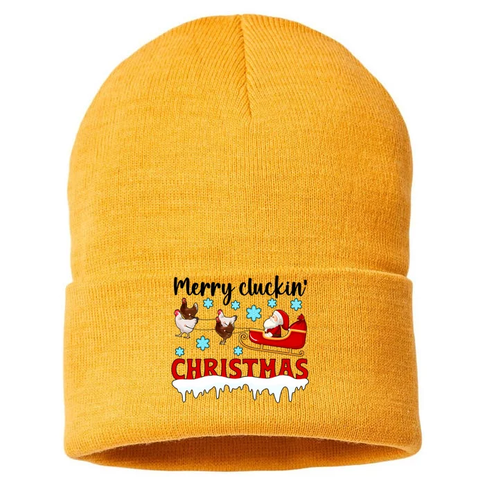 Merry Cluckin Christmas Chicken Owner Xmas Party Chicken Funny Gift Sustainable Knit Beanie