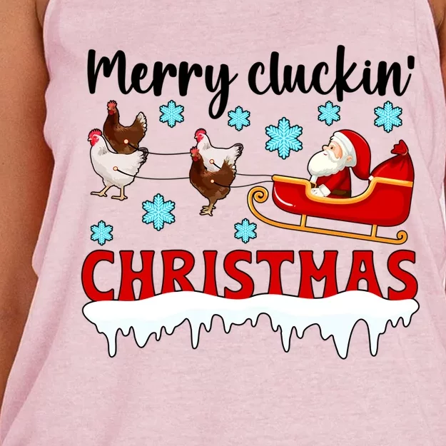 Merry Cluckin Christmas Chicken Owner Xmas Party Chicken Funny Gift Women's Knotted Racerback Tank