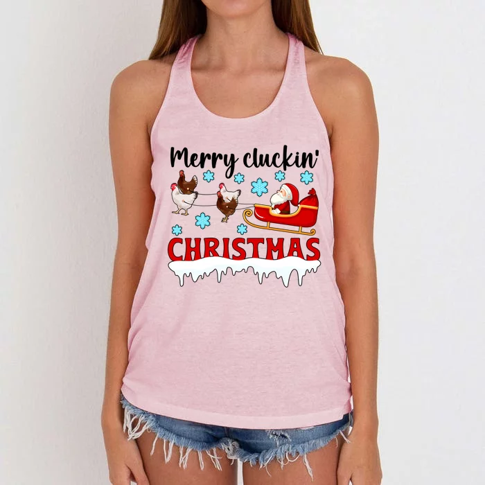 Merry Cluckin Christmas Chicken Owner Xmas Party Chicken Funny Gift Women's Knotted Racerback Tank