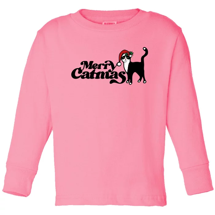 Merry Catmas Christmas Kitty Cats Meow Cool Gift Toddler Long Sleeve Shirt