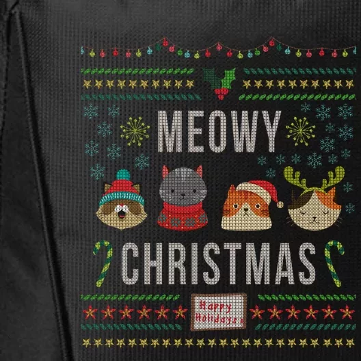 Meowy Christmas Cat Lover Tacky Ugly Christmas Party Gift City Backpack