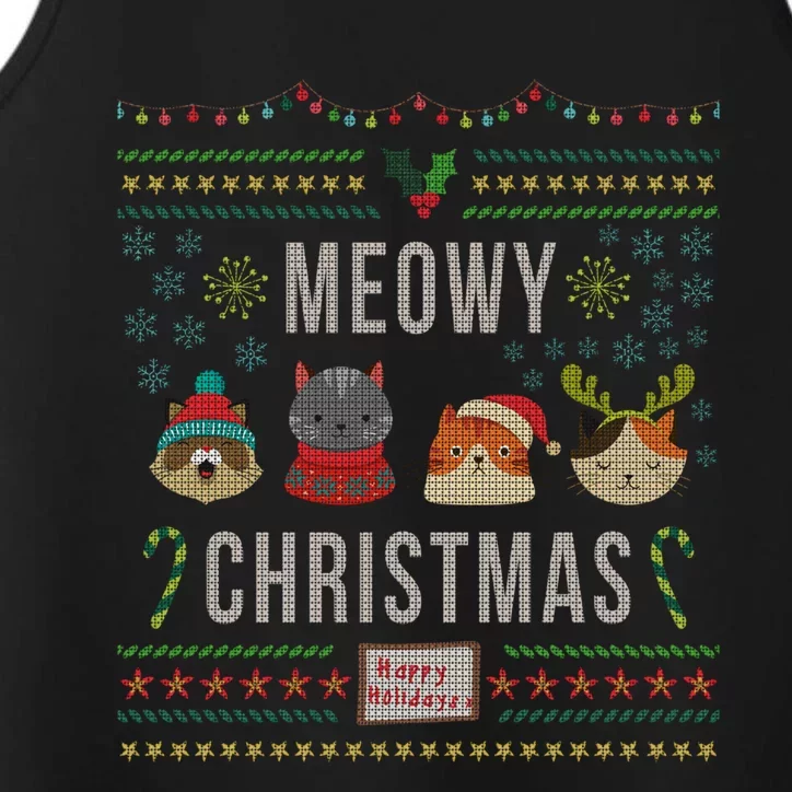 Meowy Christmas Cat Lover Tacky Ugly Christmas Party Gift Performance Tank