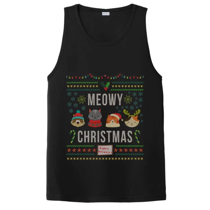 Meowy Christmas Cat Lover Tacky Ugly Christmas Party Gift Performance Tank